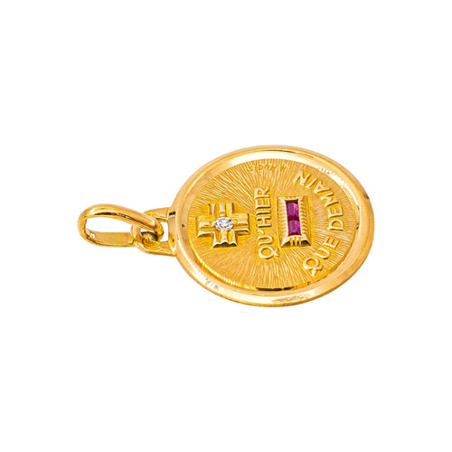 Augis - Pendentif médaille en or jaune, rubis et diamant 58 Facettes 5741765CN
