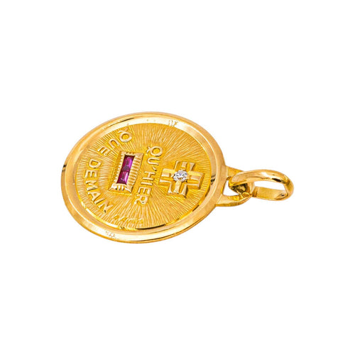 Augis - Pendentif médaille en or jaune, rubis et diamant 58 Facettes 5741765CN