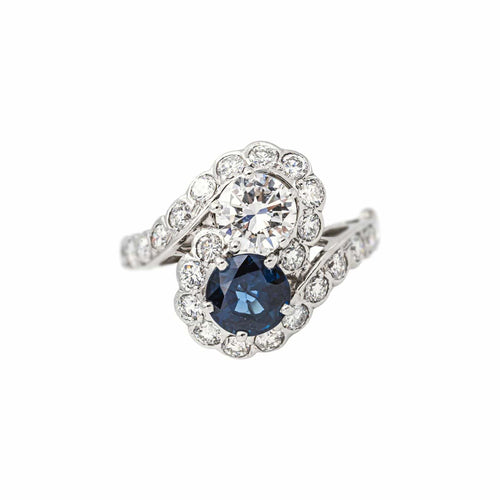 51 Bague Toi et Moi en or blanc, platine, saphir et diamants 58 Facettes 5754491CN