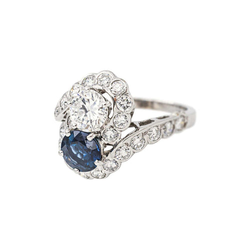 51 Bague Toi et Moi en or blanc, platine, saphir et diamants 58 Facettes 5754491CN