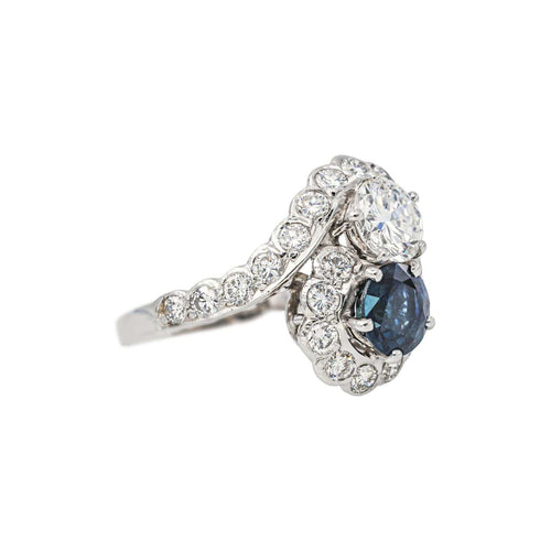 51 Bague Toi et Moi en or blanc, platine, saphir et diamants 58 Facettes 5754491CN