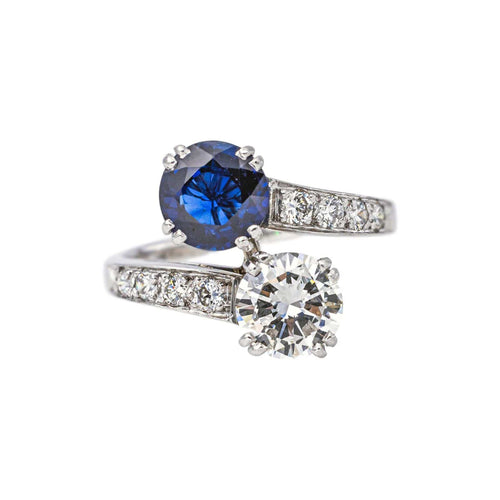 50.5 Bague Toi & Moi en platine, saphir et diamants 58 Facettes 5839186RV