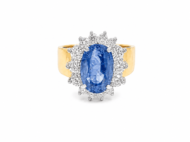 58 Pompadour - Bague en or jaune, saphir de Ceylan et diamants 58 Facettes BSA11