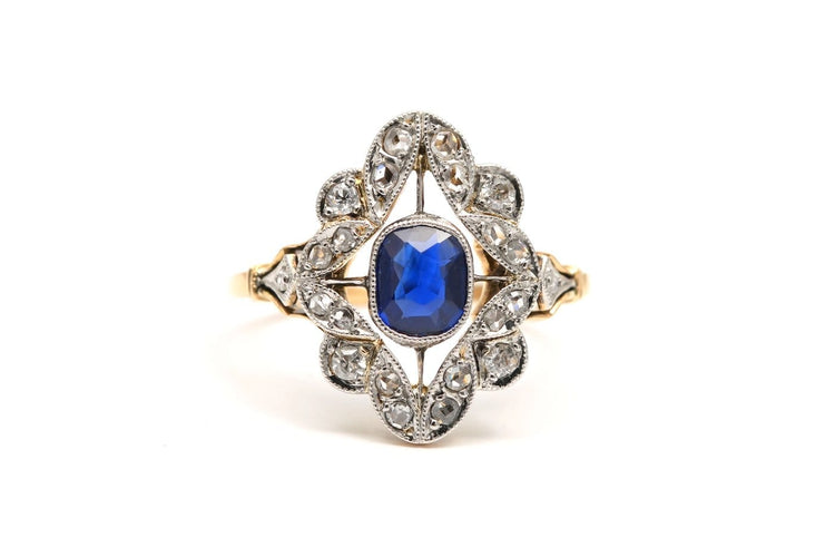 51 Art déco - Bague en or jaune 18 carats, saphir et diamants 58 Facettes B900