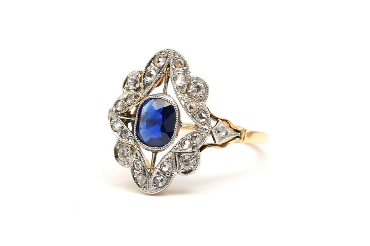 51 Art déco - Bague en or jaune 18 carats, saphir et diamants 58 Facettes B900