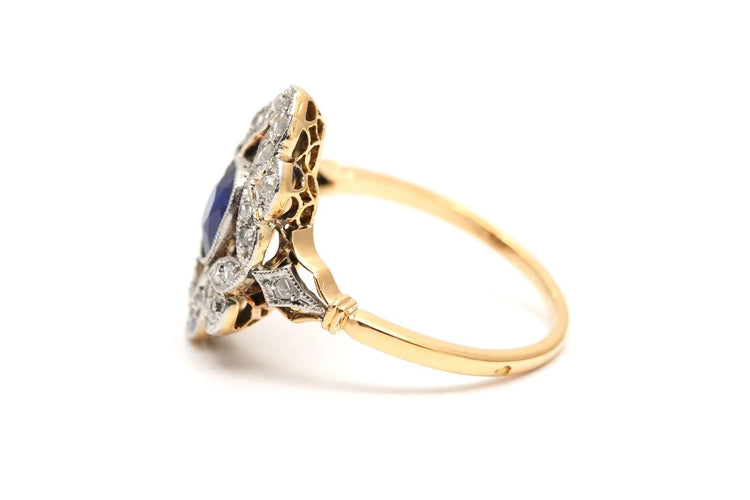 51 Art déco - Bague en or jaune 18 carats, saphir et diamants 58 Facettes B900