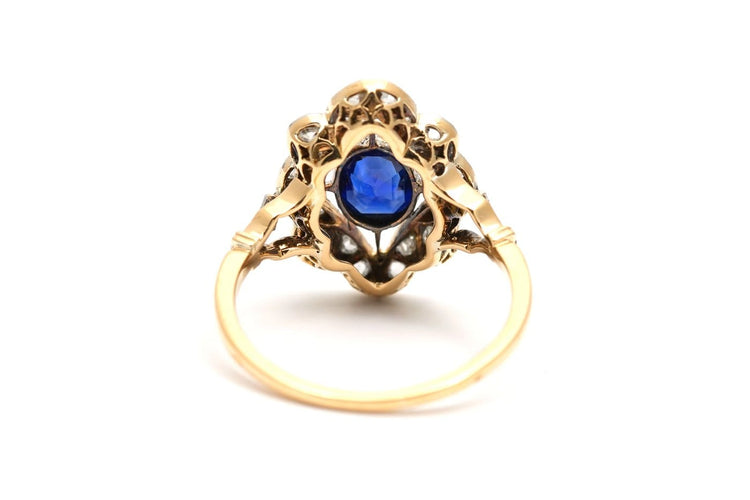 51 Art déco - Bague en or jaune 18 carats, saphir et diamants 58 Facettes B900