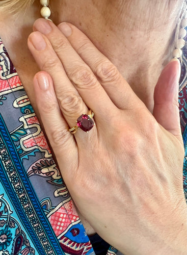 Bague 54 Rubellite - Bague en or jaune 18 carats et diamants 58 Facettes B360