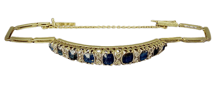Napoléon III - Bracelet en or jaune 18 carats, argent, saphirs et diamants