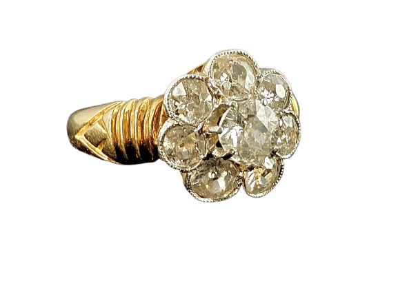 Art Nouveau - Bague marguerite en or jaune et diamants