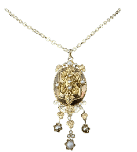 Napoléon III - Pendentif en or rose et jaune 18 carats et perles fines