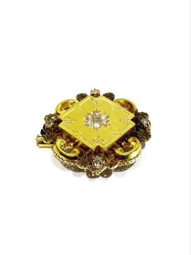 Broche en or rose, perles et diamants 58 Facettes 1812609