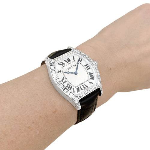 Montre Cartier Tortue - Montre en or blanc et diamants 58 Facettes 35577