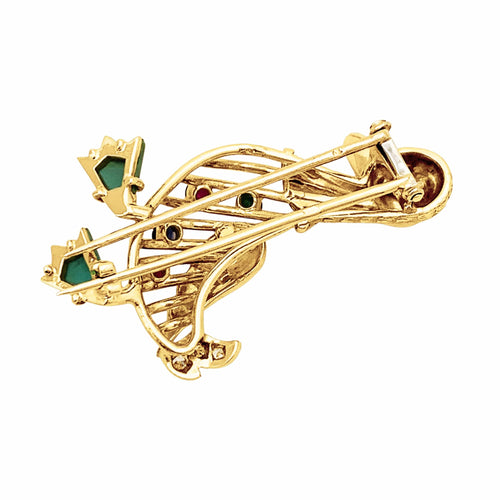Broche Broche Canard en or jaune, pierres précieuses et diamants 58 Facettes 35880