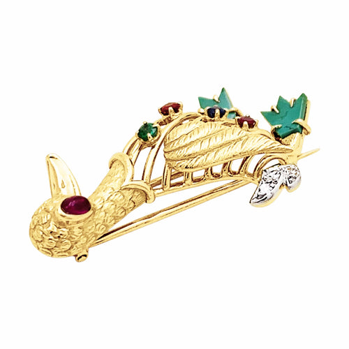 Broche Broche Canard en or jaune, pierres précieuses et diamants 58 Facettes 35880