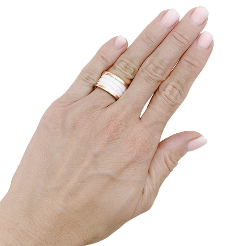 Bague 50 Bulgari B.Zero1 - Bague en or rose et céramique blanche 58 Facettes 35882