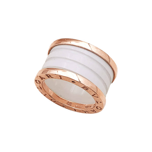 Bague 50 Bulgari B.Zero1 - Bague en or rose et céramique blanche 58 Facettes 35882
