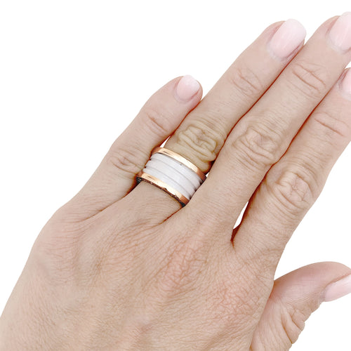 Bague 50 Bulgari B.Zero1 - Bague en or rose et céramique blanche 58 Facettes 35882