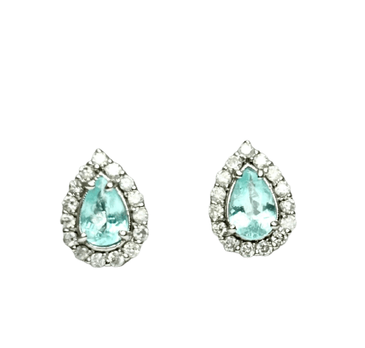 Boucles d'oreilles en or blanc 18k, Paraiba et diamants 58 Facettes ORECCHINI PARAIBA