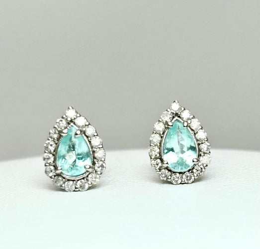 Boucles d'oreilles en or blanc 18k, Paraiba et diamants 58 Facettes ORECCHINI PARAIBA