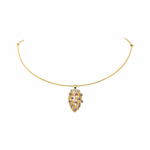 Collier semi-rigide en or jaune et or blanc, rubis et diamants 58 Facettes 5437344CN