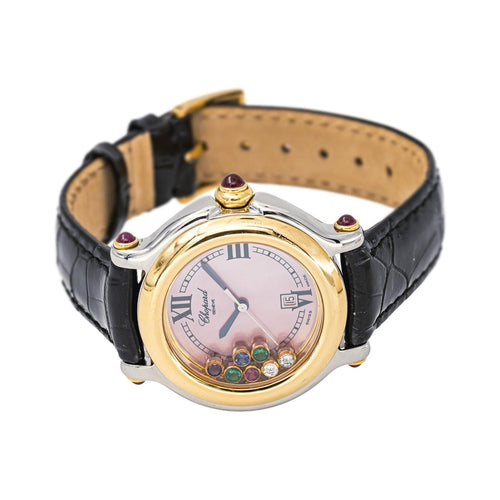 Chopard Happy Sport - Montre en acier, rubis, diamants et émeraudes 58 Facettes 5828122CN