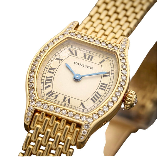 Montre Cartier Tortue - Montre dame en or jaune 18 carats et diamants 58 Facettes M105