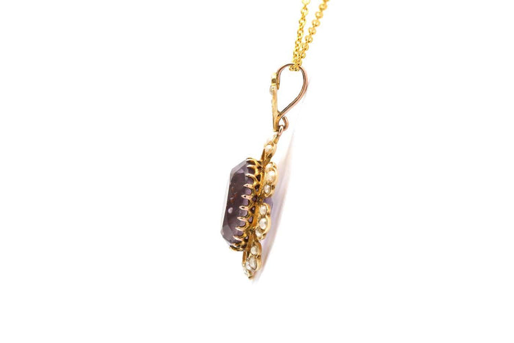 Art Nouveau - Pendentif en or jaune 14 carats, améthyste et perles 58 Facettes 23910