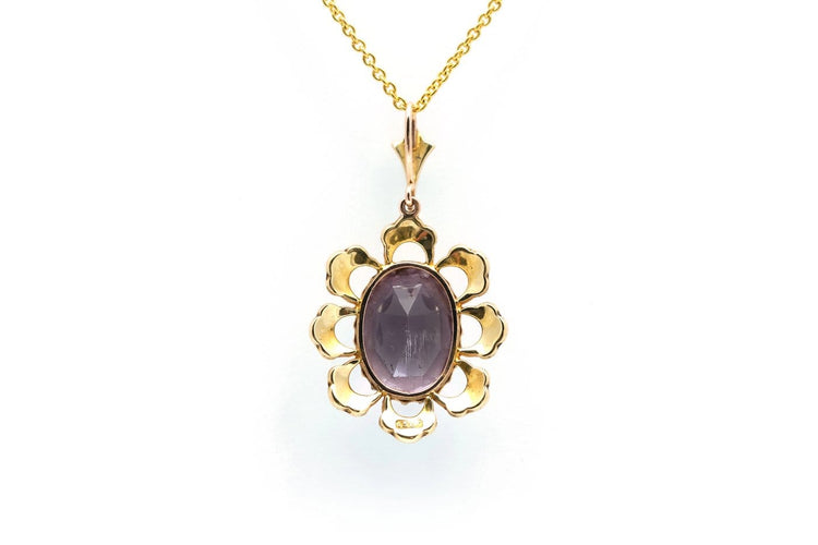 Art Nouveau - Pendentif en or jaune 14 carats, améthyste et perles 58 Facettes 23910