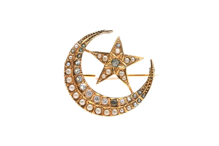 Napoléon III - Broche en or jaune, perles et strass 58 Facettes 23925