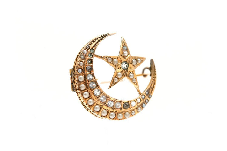 Napoléon III - Broche en or jaune, perles et strass 58 Facettes 23925