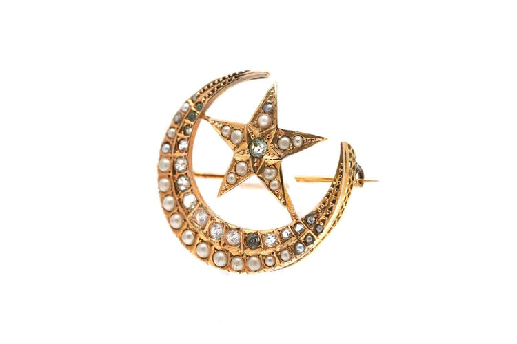 Napoléon III - Broche en or jaune, perles et strass 58 Facettes 23925