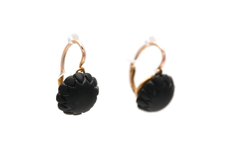 Napoléon III - Boucles d'oreilles de deuil en or jaune et jais 58 Facettes B913