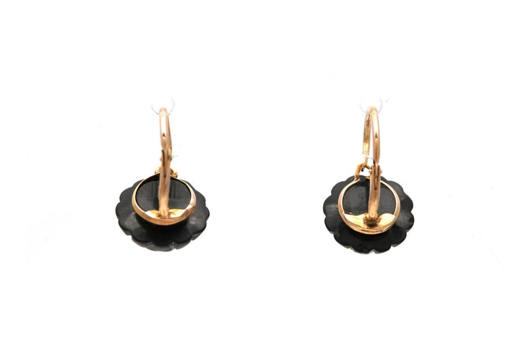 Napoléon III - Boucles d'oreilles de deuil en or jaune et jais 58 Facettes B913