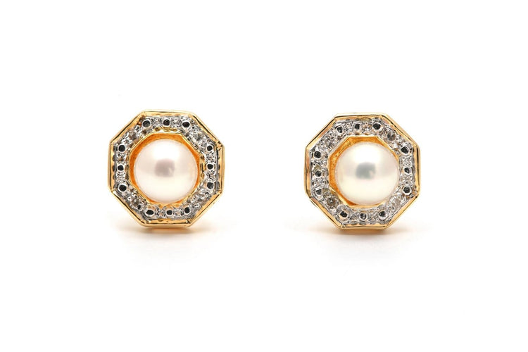 Boucles d'oreilles en or jaune, perles et diamants 58 Facettes 23992