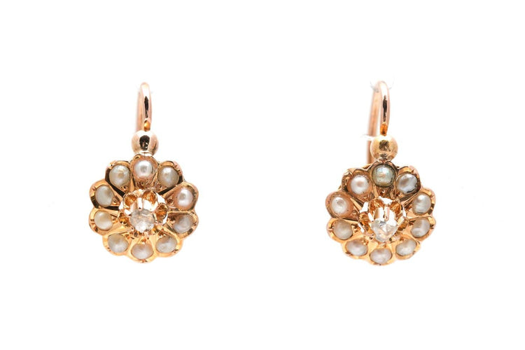 Art déco - Boucles d'oreilles en or jaune, diamants et perles 58 Facettes 24017
