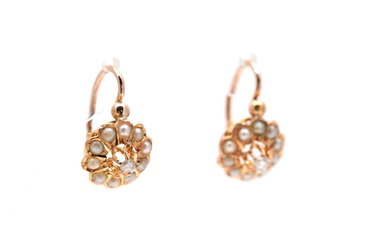 Art déco - Boucles d'oreilles en or jaune, diamants et perles 58 Facettes 24017