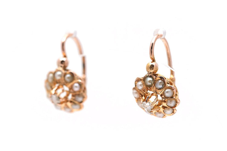 Art déco - Boucles d'oreilles en or jaune, diamants et perles 58 Facettes 24017