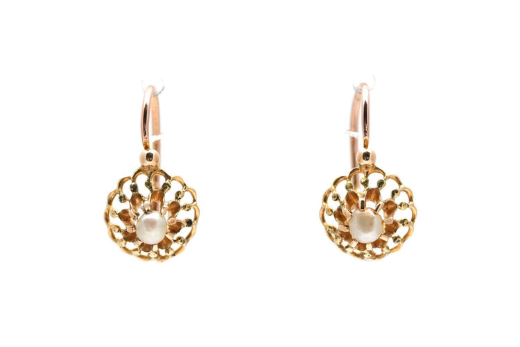 Art déco - Boucles d'oreilles dormeuses en or jaune et perles 58 Facettes 23987