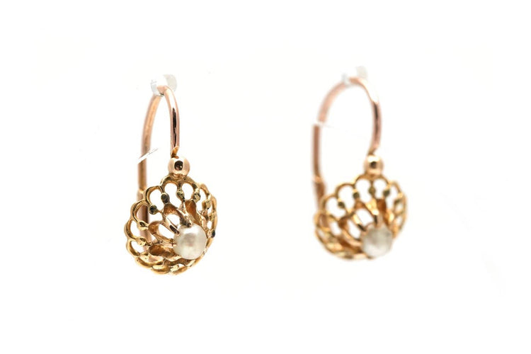 Art déco - Boucles d'oreilles dormeuses en or jaune et perles 58 Facettes 23987