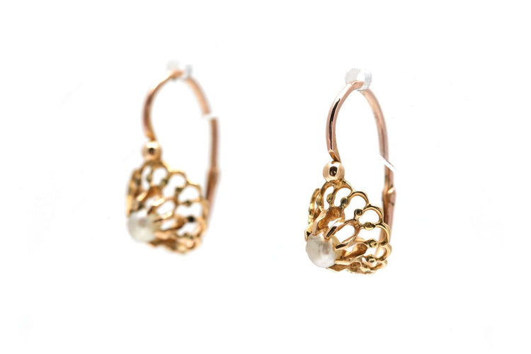 Art déco - Boucles d'oreilles dormeuses en or jaune et perles 58 Facettes 23987