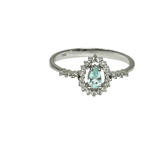 Bague en or blanc 18K avec tourmaline Paraiba et diamants