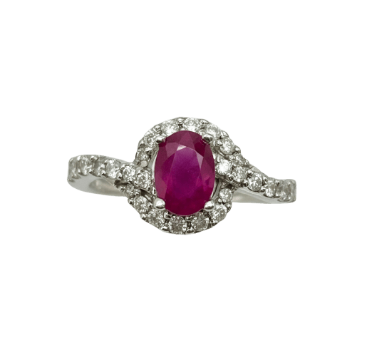 Bague rubis Burma Mong Hsu en or blanc et diamants