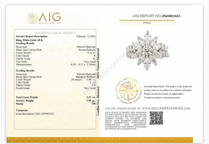 55 La Regina - Bague en or blanc 18k et 21 diamants naturels 58 Facettes ANELLO FLOWER DIAMOND
