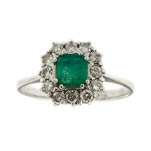 55 Bague halo en or blanc avec émeraude et diamants 58 Facettes 42673