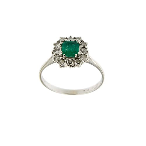 55 Bague halo en or blanc avec émeraude et diamants 58 Facettes 42673