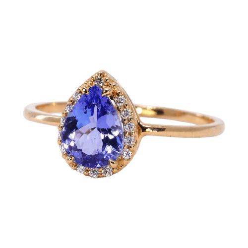 Bague 55 Bague en or jaune 18 ct, tanzanite non chauffée et diamants 58 Facettes R010