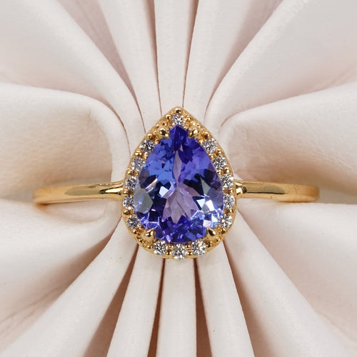 Bague 55 Bague en or jaune 18 ct, tanzanite non chauffée et diamants 58 Facettes R010