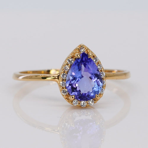 Bague 55 Bague en or jaune 18 ct, tanzanite non chauffée et diamants 58 Facettes R010