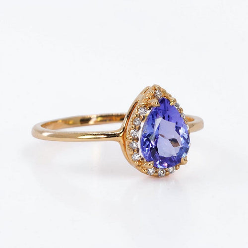 Bague 55 Bague en or jaune 18 ct, tanzanite non chauffée et diamants 58 Facettes R010